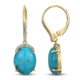 Oval-Cut Natural Turquoise & Blue Topaz Dangle Earrings 14K Yellow Gold