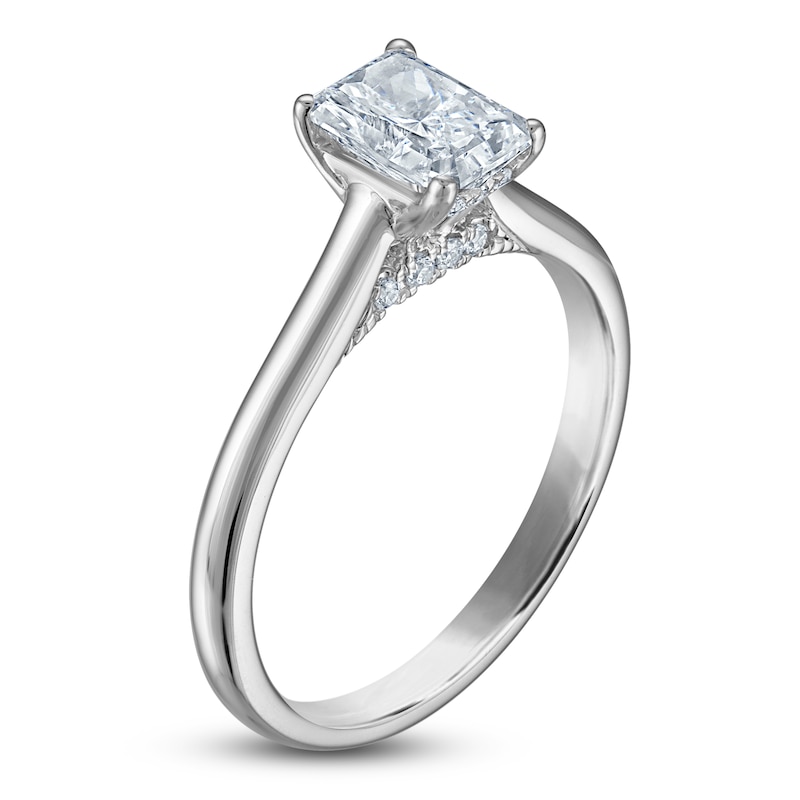 Main Image 2 of Radiant-Cut Lab-Created Diamond Solitaire Plus Engagement Ring 1 ct tw Platinum (VS2/F)