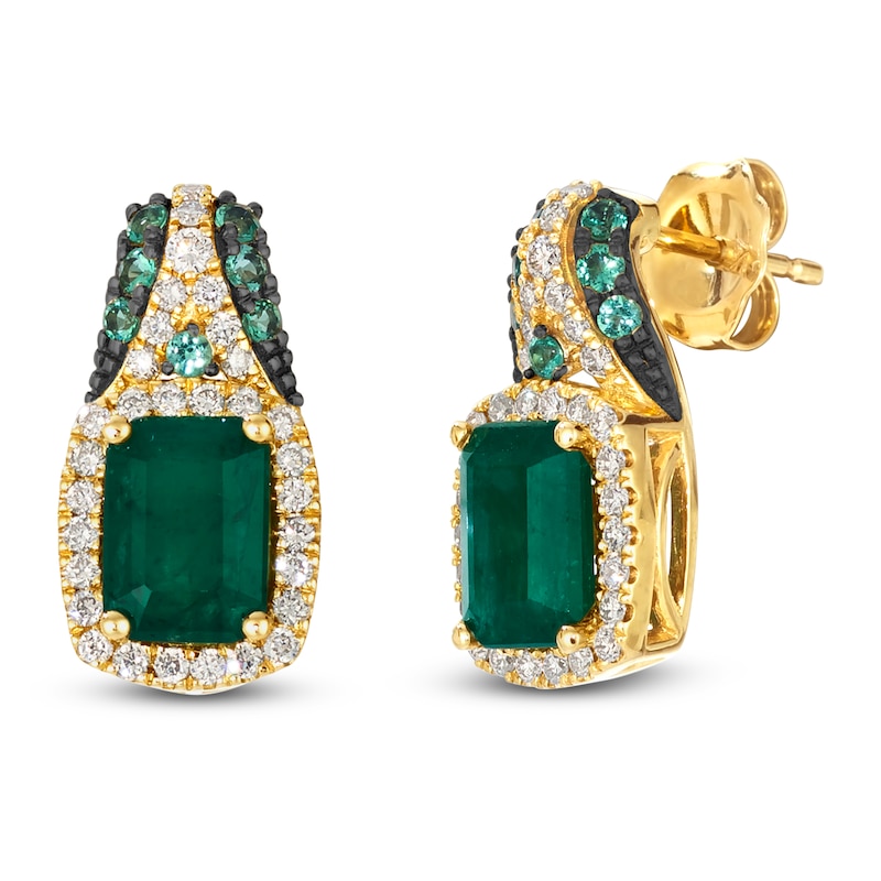 Main Image 2 of Le Vian Emerald-Cut Natural Emerald Drop Earrings 1/3 ct tw Diamonds 14K Honey Gold