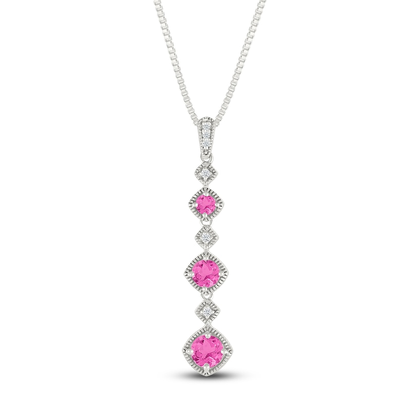 Main Image 1 of Pink & White Lab-Created Sapphire Drop Necklace Sterling Silver 18&quot;