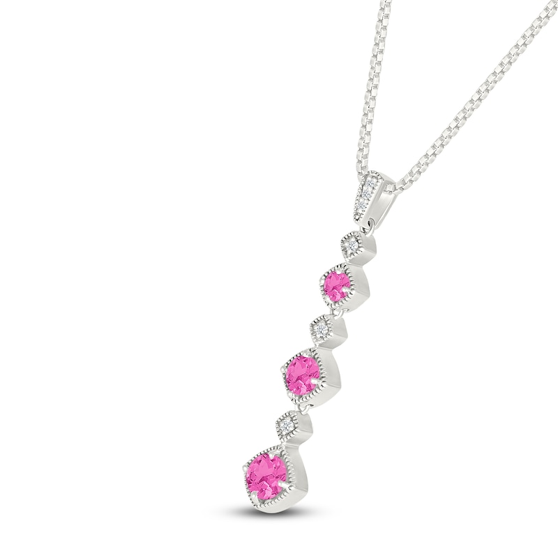 Main Image 2 of Pink & White Lab-Created Sapphire Drop Necklace Sterling Silver 18&quot;