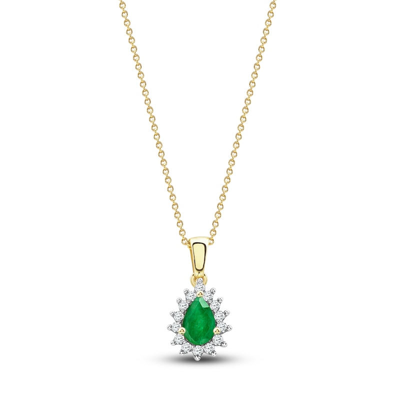 Main Image 1 of Pear-Shaped Natural Emerald Pendant Necklace 1/6 ct tw 14K Yellow Gold