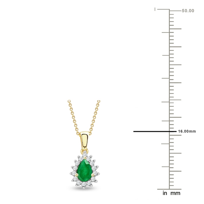 Main Image 4 of Pear-Shaped Natural Emerald Pendant Necklace 1/6 ct tw 14K Yellow Gold