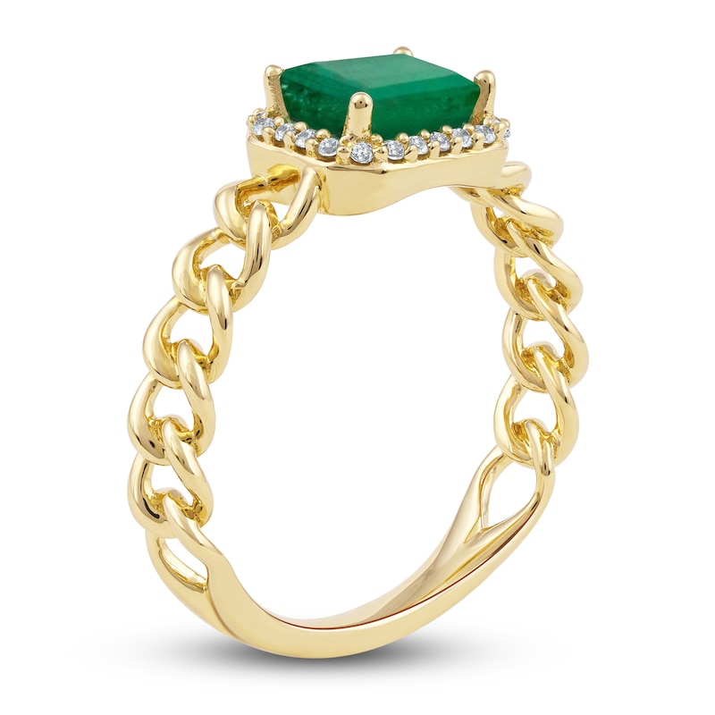 Main Image 2 of Natural Emerald Ring 1/10 ct tw Diamonds 14K Yellow Gold