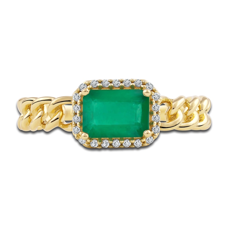 Main Image 3 of Natural Emerald Ring 1/10 ct tw Diamonds 14K Yellow Gold