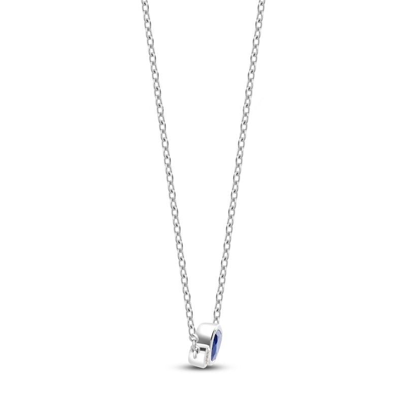 Main Image 2 of Pear-Shaped Natural Blue Sapphire & Diamond Accent Bezel-Set Necklace 14K White Gold 17&quot;