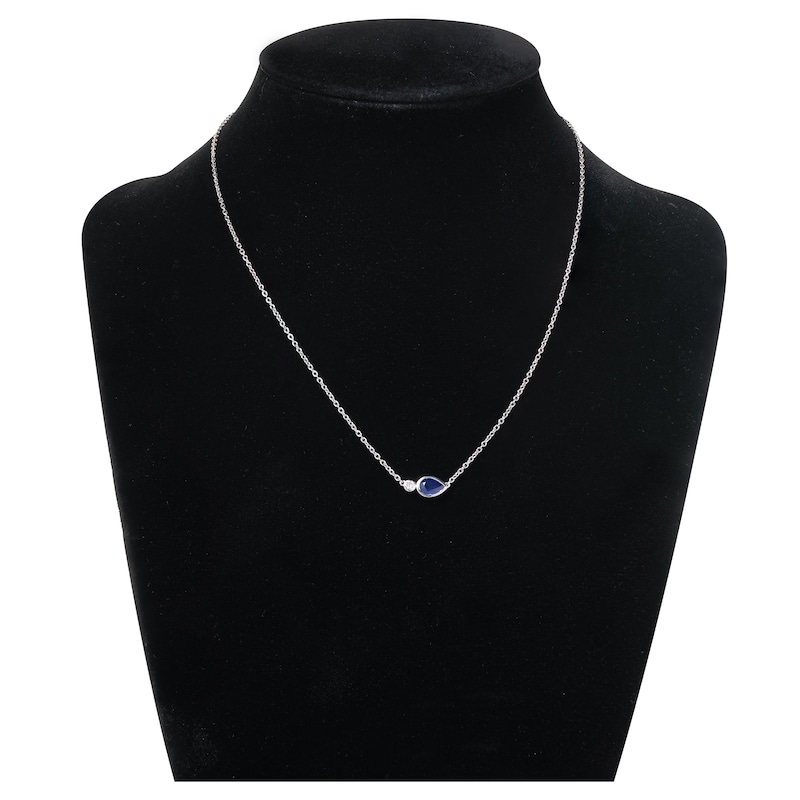 Main Image 3 of Pear-Shaped Natural Blue Sapphire & Diamond Accent Bezel-Set Necklace 14K White Gold 17&quot;