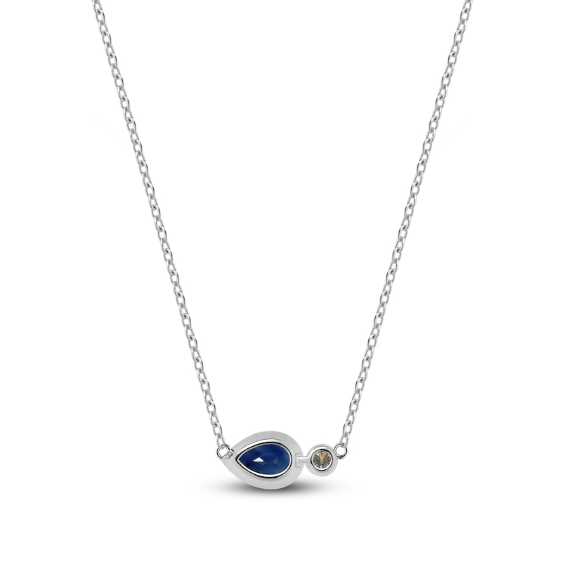 Main Image 5 of Pear-Shaped Natural Blue Sapphire & Diamond Accent Bezel-Set Necklace 14K White Gold 17&quot;