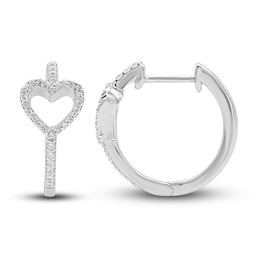 Diamond Heart Hoop Earrings 1/5 ct tw Round 14K White Gold