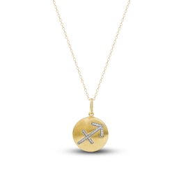 Diamond Sagittarius Zodiac Pendant Necklace 1/10 ct tw Round 14K Yellow Gold