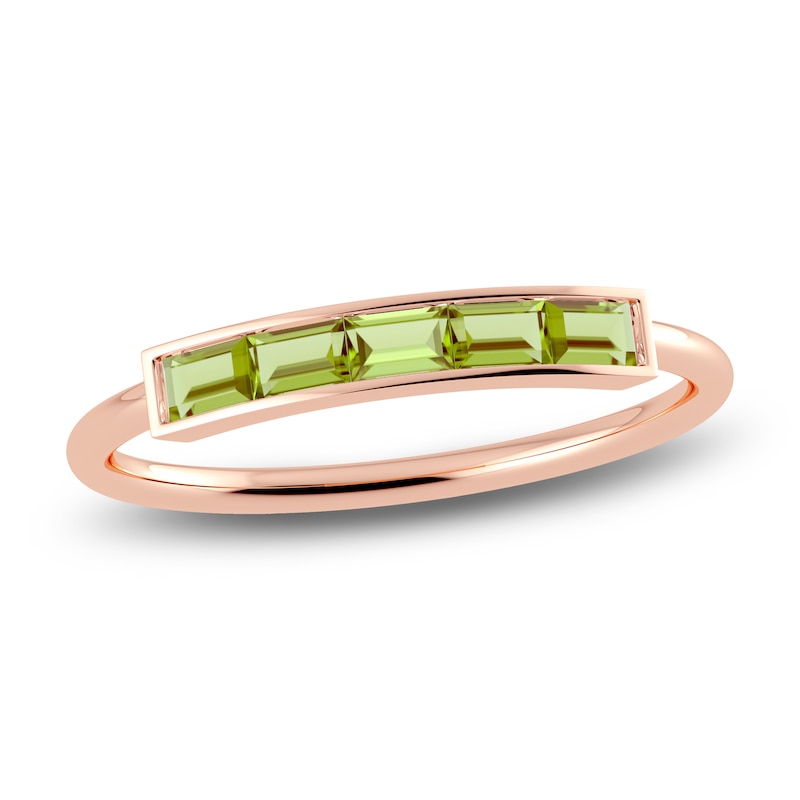 Main Image 1 of Juliette Maison Natural Peridot Baguette Bar Ring 10K Rose Gold