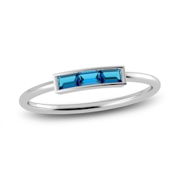 Juliette Maison Natural Blue Zircon Baguette Bar Ring 10K White Gold