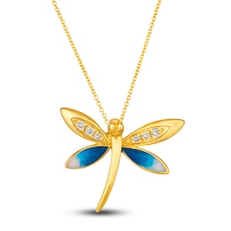 Le Vian Diamond Dragonfly Pendant Necklace 1/8 ct tw Round Blue Enamel 14K Honey Gold 19&quot;