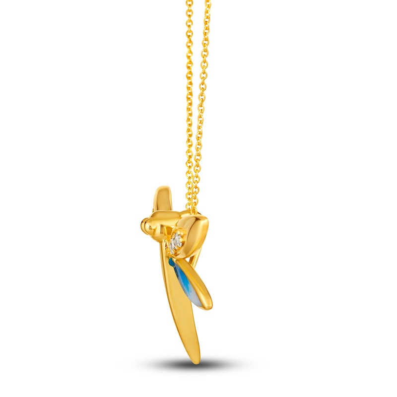 Le Vian Diamond Dragonfly Pendant Necklace 1/8 ct tw Round Blue Enamel 14K Honey Gold 19"