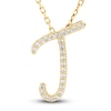 Thumbnail Image 1 of Diamond Initial T Pendant Necklace 1/10 ct tw Round 10K Yellow Gold 18&quot;