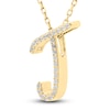 Thumbnail Image 2 of Diamond Initial T Pendant Necklace 1/10 ct tw Round 10K Yellow Gold 18&quot;