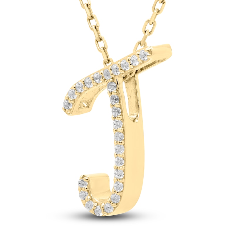 Main Image 2 of Diamond Initial T Pendant Necklace 1/10 ct tw Round 10K Yellow Gold 18&quot;