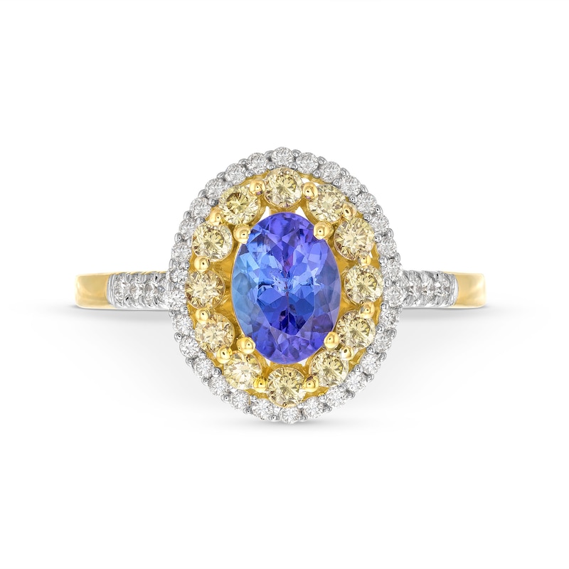 Main Image 4 of Kallati Oval-Cut Natural Tanzanite & Natural Yellow Diamond Ring 1/2 ct tw Round 14K Yellow Gold