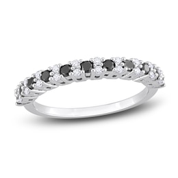 Black & White Diamond Wedding Band 1/2 ct tw Round 14K White Gold