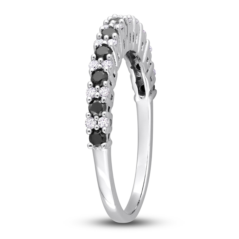 Main Image 2 of Black & White Diamond Wedding Band 1/2 ct tw Round 14K White Gold