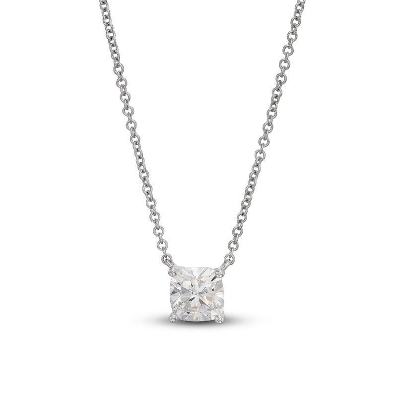 Lab-Created Diamond Solitaire Necklace 1 ct tw Cushion 14K White Gold 19" (SI2/F)