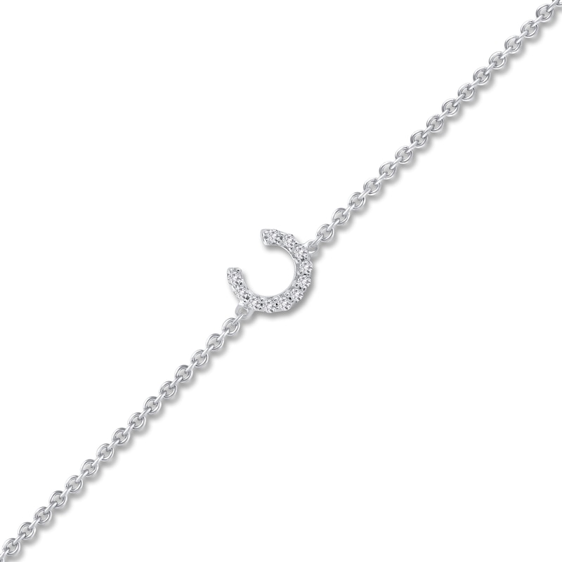 Sterling Silver Letters Single Micro Pave Diamond Bracelet (Silver Diamond P Initial Bracelet 7+1)
