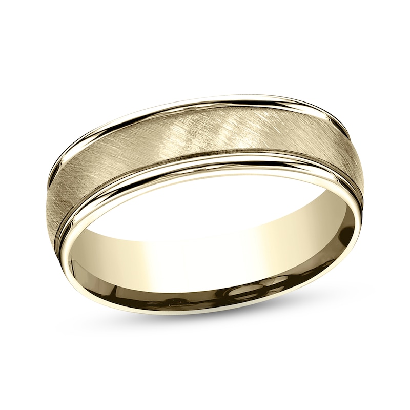 Main Image 1 of Diagonal Satin Wedding Band 14K Yellow Gold 6.0mm