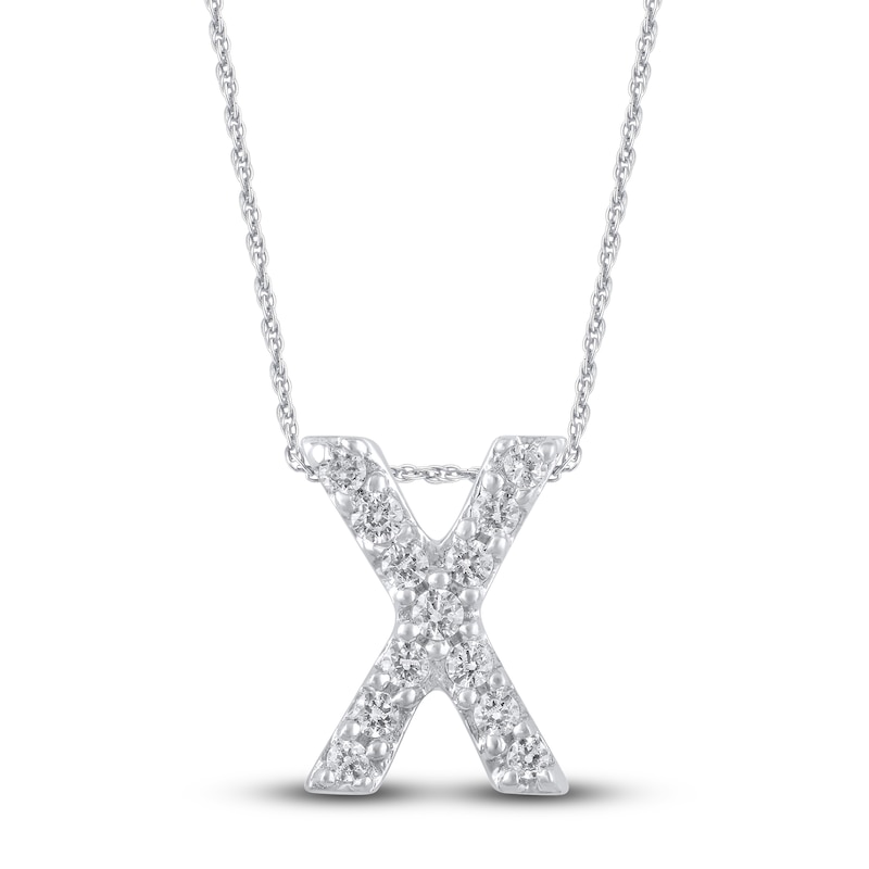 Diamond Letter x Necklace 1/20 ct tw Round 14K White Gold 18