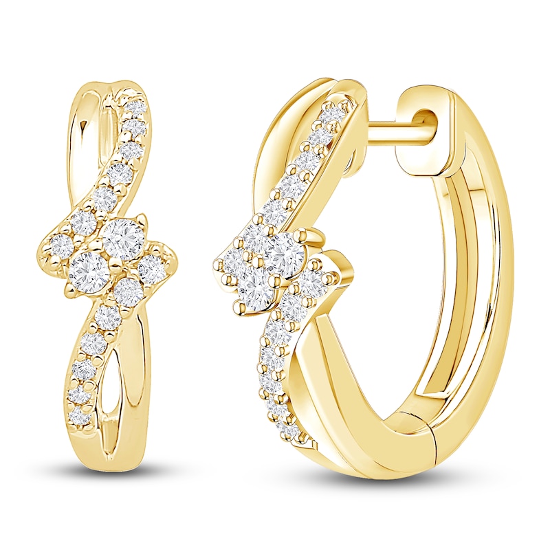 Main Image 2 of Diamond Hoop Earrings 1/6 ct tw 10K Yellow Gold