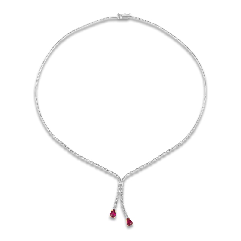 Le Vian Couture Pear-Shaped Natural Ruby Dangle Necklace 1-1/3 ct tw Diamonds 18K Vanilla Gold