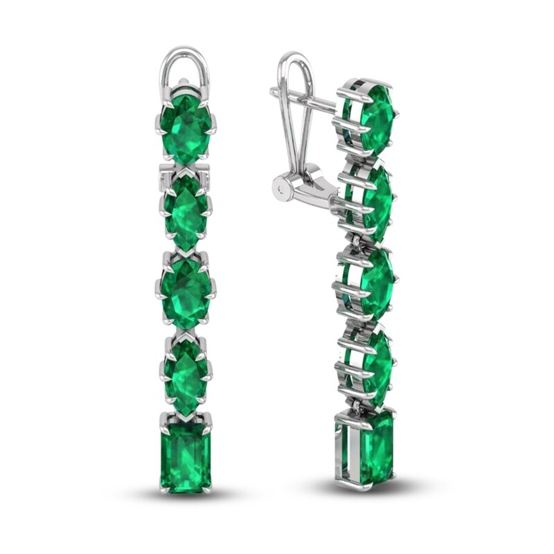 Main Image 1 of Rectangle, Marquise & Oval-Cut Natural Emerald Drop Earrings 18K White Gold