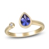 Thumbnail Image 1 of Pear-Shaped Natural Tanzanite & Diamond Accent Bezel Open Cuff Ring 10K Yellow Gold