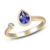 Thumbnail Image 2 of Pear-Shaped Natural Tanzanite & Diamond Accent Bezel Open Cuff Ring 10K Yellow Gold