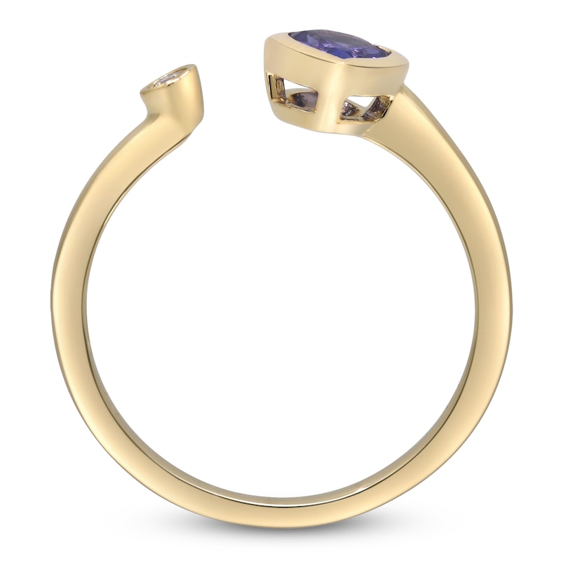 Main Image 4 of Pear-Shaped Natural Tanzanite & Diamond Accent Bezel Open Cuff Ring 10K Yellow Gold