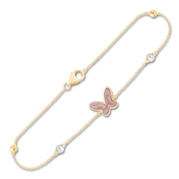 Children's Cultured Pearl & Enamel Butterfly Bracelet 14K Yellow Gold 6&quot;