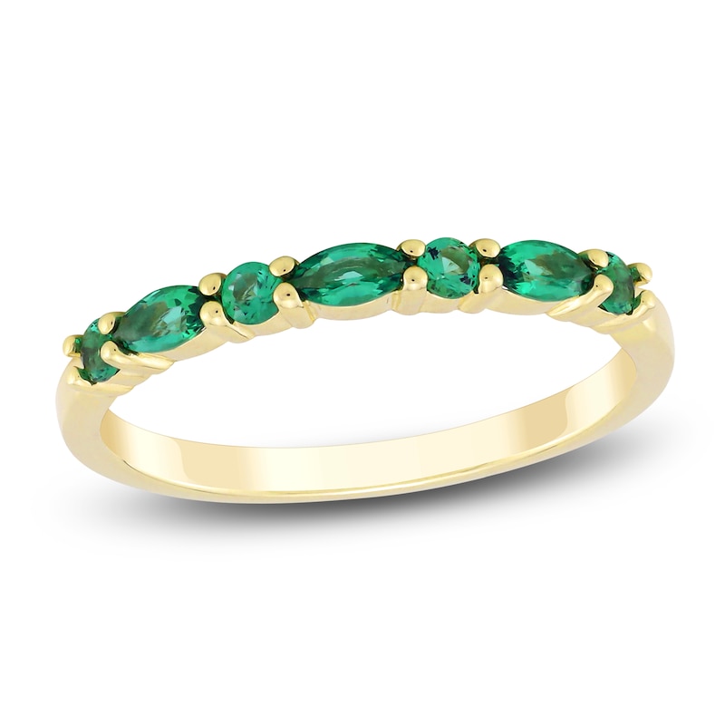 Main Image 1 of Marquise & Round-Cut Lab-Created Emerald Stackable Ring 10K Yellow Gold