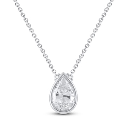 Pear-Shaped Lab-Created Diamond Bezel-Set Solitaire Necklace 1 ct tw 18K White Gold 18&quot; (F/VS2)