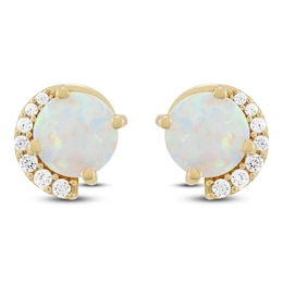 Lab-Created Opal & Diamond Stud Earrings 1/10 ct tw 10K Yellow Gold