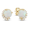 Thumbnail Image 2 of Lab-Created Opal & Diamond Stud Earrings 1/10 ct tw 10K Yellow Gold