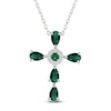 Thumbnail Image 0 of Pear-Shaped Lab-Created Emerald & White Lab-Created Sapphire Cross Necklace Sterling Silver 18"