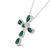 Thumbnail Image 1 of Pear-Shaped Lab-Created Emerald & White Lab-Created Sapphire Cross Necklace Sterling Silver 18"