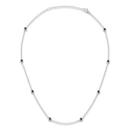 Black Diamond Bezel-Set Station Necklace 1 ct tw Sterling Silver 18&quot;