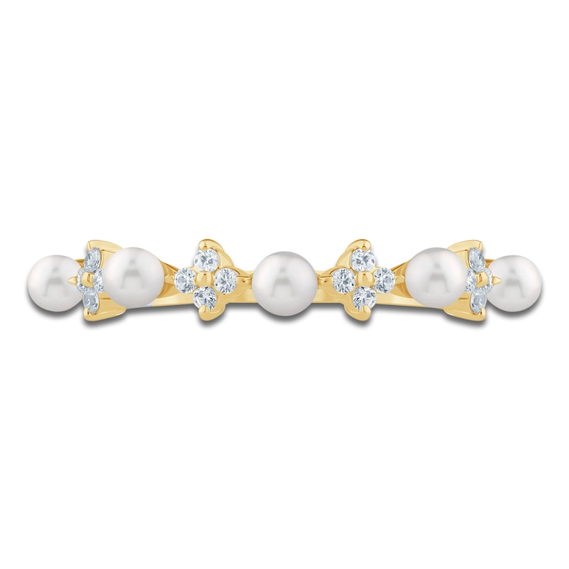 Main Image 3 of Pnina Tornai Cultured Pearl & Diamond Quatrefoil Anniversary Ring 1/6 ct tw 14K Yellow Gold