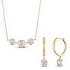 Thumbnail Image 2 of Lab-Created Diamond Three-Stone Necklace and Dangle Hoop Earrings Set 1 ct tw 14K Yellow Gold