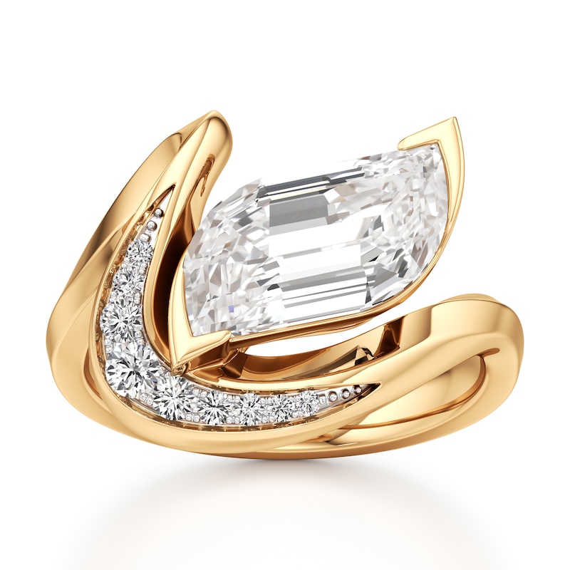 Main Image 1 of J'Lure Leaf Step-Cut Lab-Created Diamond Engagement Ring 3 ct tw 18K Yellow Gold