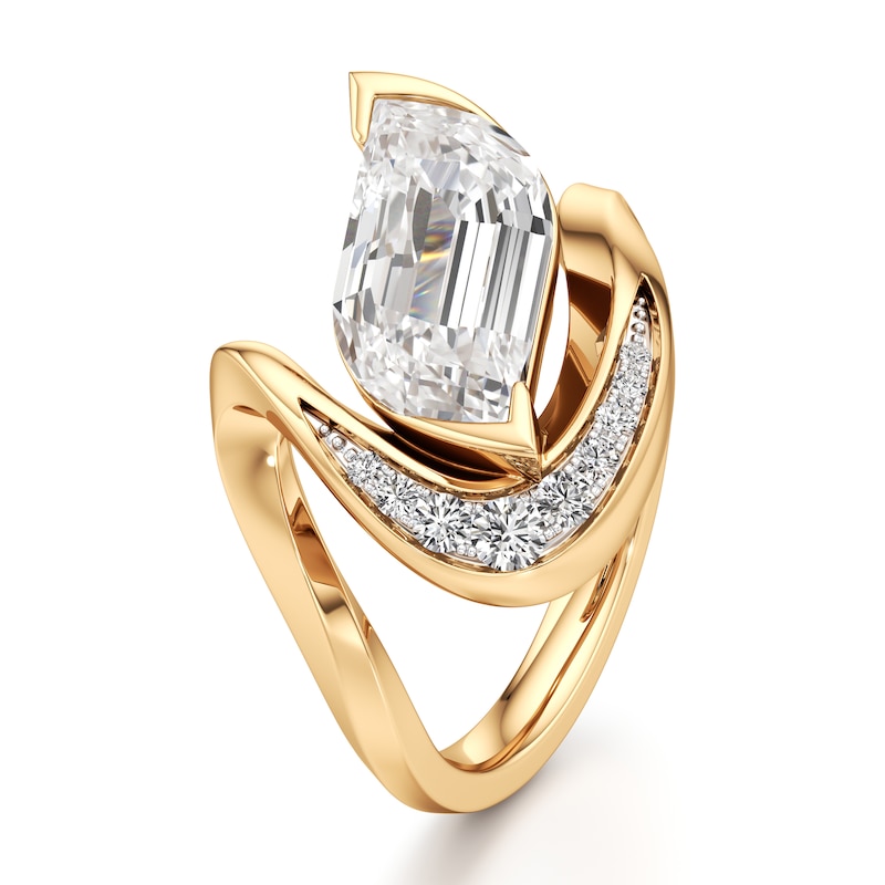 Main Image 4 of J'Lure Leaf Step-Cut Lab-Created Diamond Engagement Ring 3 ct tw 18K Yellow Gold