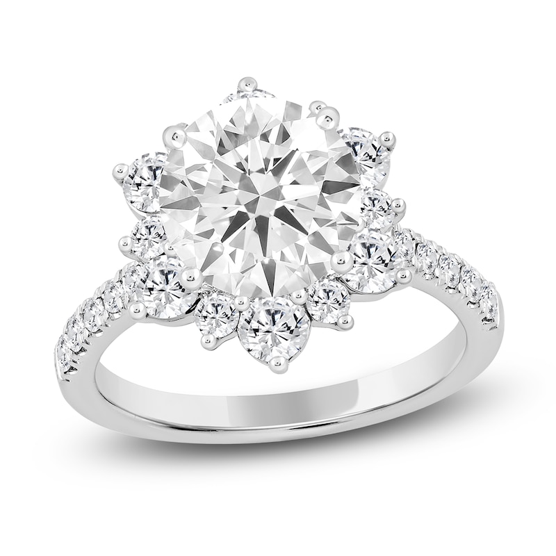 Main Image 1 of Round-Cut Lab-Created Diamond Halo Engagement Ring 3 ct tw 14K White Gold