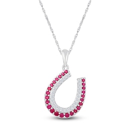 Lab-Created Ruby & White Lab-Created Sapphire Horseshoe Necklace Sterling Silver 18&quot;