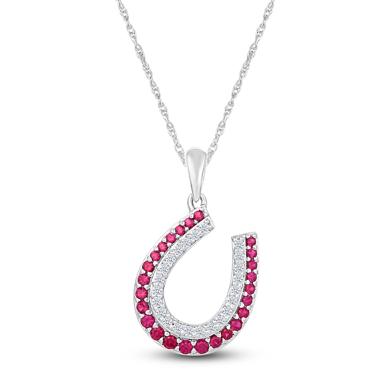 Main Image 1 of Lab-Created Ruby & White Lab-Created Sapphire Horseshoe Necklace Sterling Silver 18&quot;