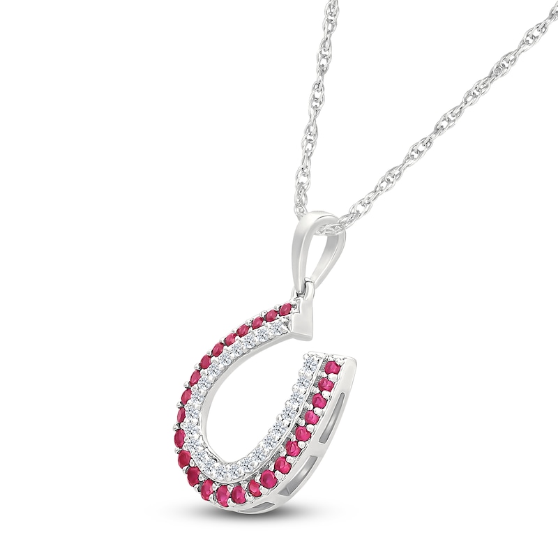 Main Image 2 of Lab-Created Ruby & White Lab-Created Sapphire Horseshoe Necklace Sterling Silver 18&quot;